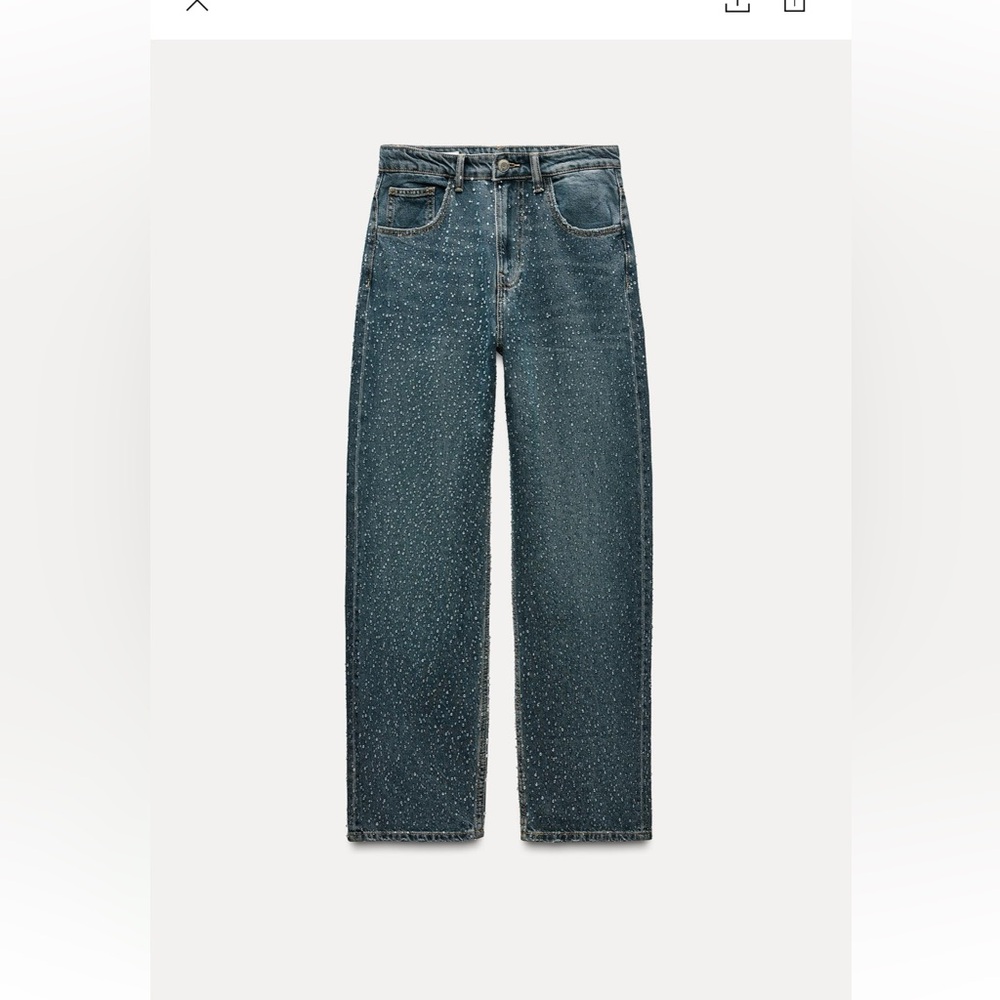 OVERSIZE TRE RELAXED TAPERED RHINESTONE JEANS WITH A HIGH WAIST
